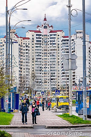 Obolon district of Kiev, Ukraine. Near the Minska metro station Editorial Stock Photo