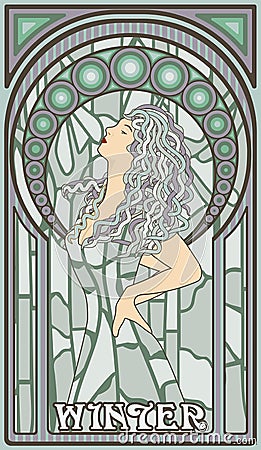 Winter woman in art nouveau style, vector Vector Illustration