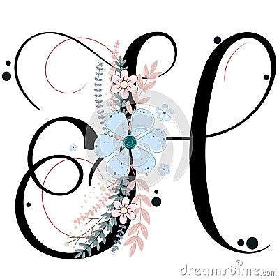 Alphabet ornaments. Letter H floral vector with flowers and leaves. Invitation card and other concept ideas. Illustration letter H Vector Illustration