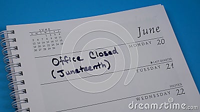 Observance of Juneteenth Marked on Calendar Stock Photo