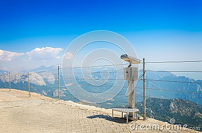 Observation deck with coin-operated telescope on top of mount Ta Stock Photo