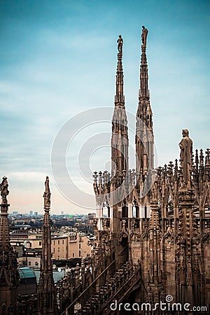 The roof terrace of the Duomo in Milan, Italy Editorial Stock Photo