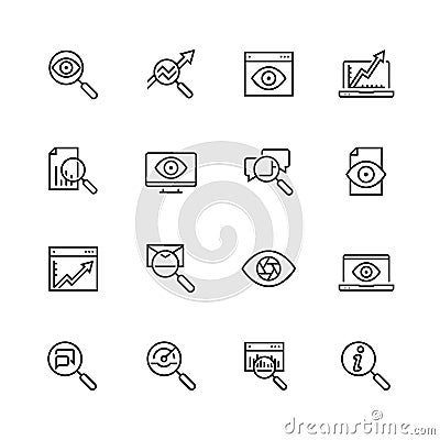 Observation and monitoring icons in thin line style Vector Illustration