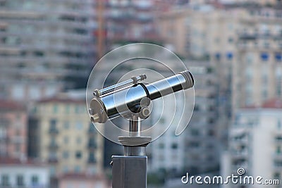 Observation telescope closeup with blurred background Stock Photo