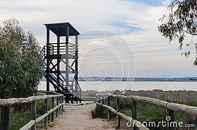 Observation tower in the lagoon Stock Photo