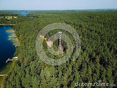 Observation tower overlooking Blatieji Lakajai in Lithuania, aerial Editorial Stock Photo