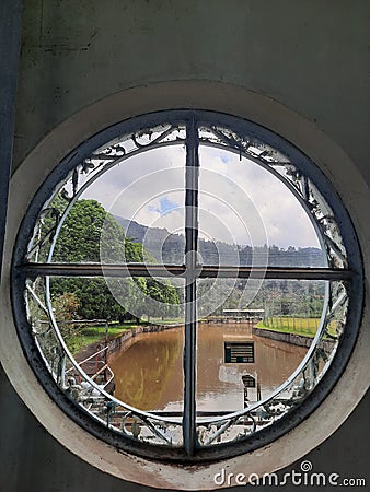 observation windows for hydroelectric power plants Stock Photo