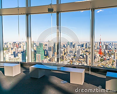 .Observation windows in Tokyo with views of skyscrapers Japan Stock Photo