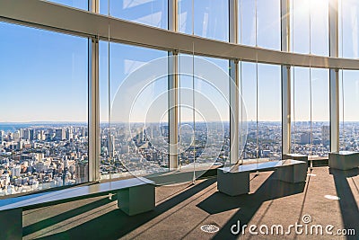 .Observation windows in Tokyo with views of skyscrapers Japan Stock Photo