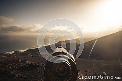 Observator view for adventure wild nature outdoors concept and alternative travel vacation scenic place - beach and mountains at Stock Photo