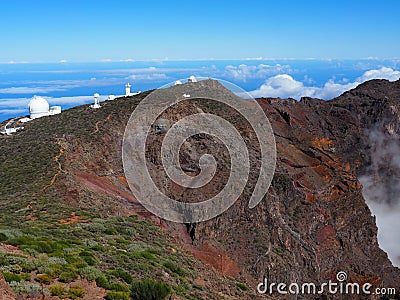 Observatories in the Roque de Los Muchachos crater in La Palma, Canary Islands Stock Photo