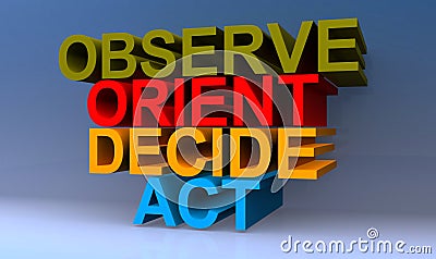Observe orient decide act on blue Stock Photo