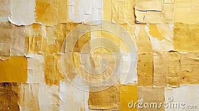 Obsession: A Grungy Patchwork Painting With Yellow Papers Stock Photo