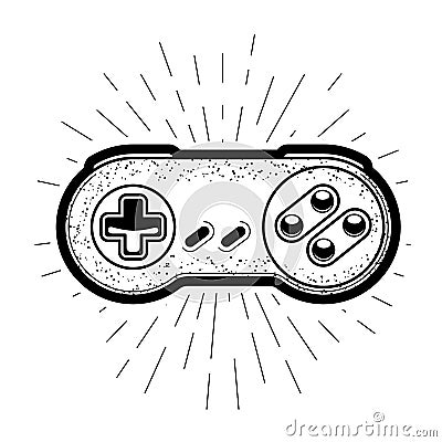 Obsolete game controller, rounded gamepad, retro joystick Vector Illustration