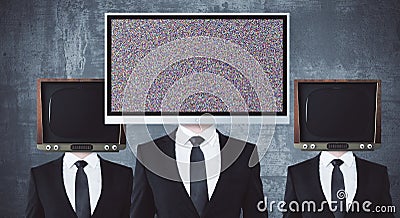 Obsolete and modern TV headed businessmen Stock Photo