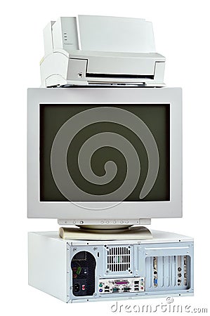 Obsolete PC computer, printer and CRT monitor Stock Photo