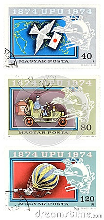 Obsolete post stamps from Hungary Editorial Stock Photo