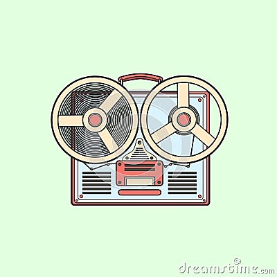 Obsolete tape recorder with two bobbins. Vector lineart illustration Vector Illustration