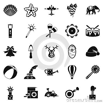 Obsolete toy icons set, simple style Vector Illustration