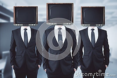 Obsolete TV headed businessmen Stock Photo