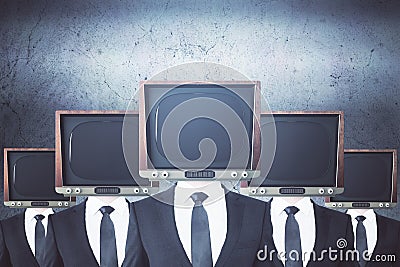 Obsolete TV headed businesspeople Stock Photo