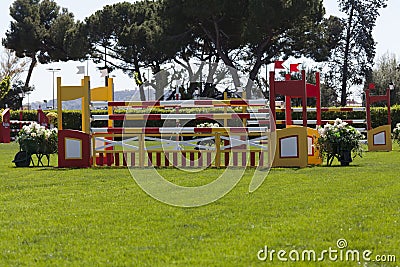 Obstacles in jumps race Stock Photo