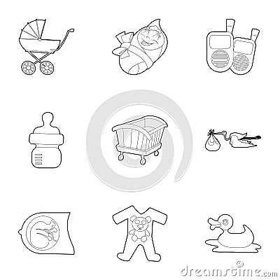 Obstetrician icons set, outline style Vector Illustration
