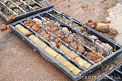 Obtaining soil samples in plastic box 2 Stock Photo