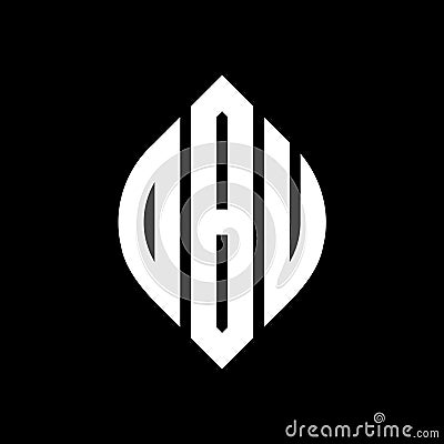 OBU circle letter logo design with circle and ellipse shape. OBU ellipse letters with typographic style. The three initials form a Vector Illustration