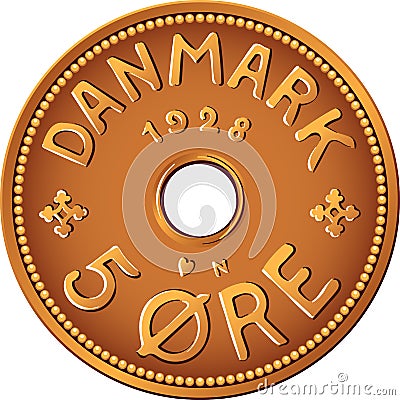 Obverse of Danish 5 ore coin Vector Illustration