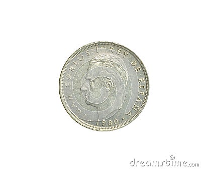 Obverse of Five Peseta coin made by Spain in 1980 Stock Photo