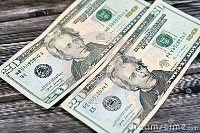 Obverse sides of 20 dollars portrait, twenty American dollars banknote background, selective focus, united states dollars banknote Stock Photo