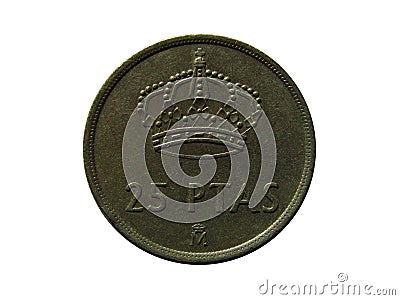 Obverse of Spain coin 25 pesetas minted from 1982 till 1984, type KM# 824. Stock Photo