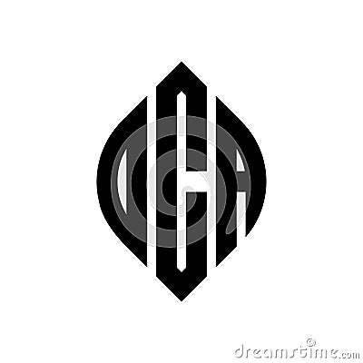 OCA circle letter logo design with circle and ellipse shape. OCA ellipse letters with typographic style. The three initials form a Vector Illustration