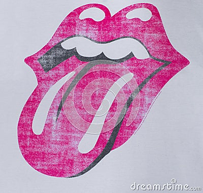 Ocala, Florida February 20, 2024 rock n roll band the Rolling Stones logo Icon hot lips, tongue and mouth based off the Hindu Stock Photo