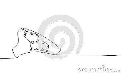 Ocarina one line art. Continuous line drawing of instrument, musical, sound, ukrainian, flute, wind, culture, clay Vector Illustration