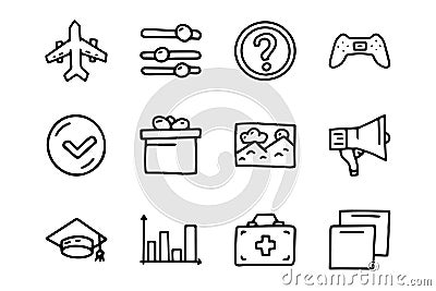 Occassions line vector doodle simple icon set Vector Illustration