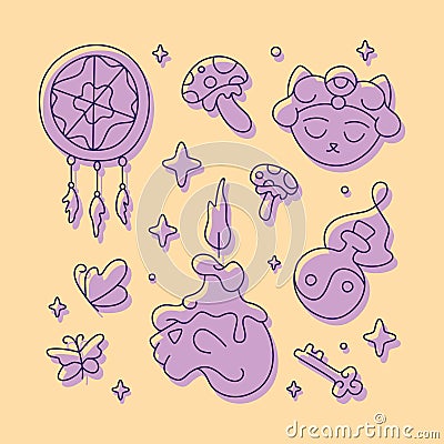 Occult collection of drawn mystic set Vector Illustration