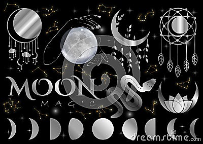 Occult Mystic Moon magic elements Vector Illustration