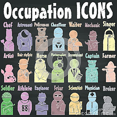 Occupation icons on chalk Vector Illustration
