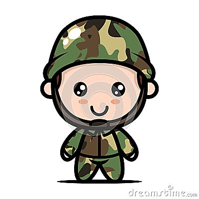 Cute army soldier mascot design illustration kawaii Vector Illustration