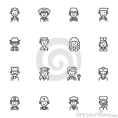 Occupation, profession line icons set Vector Illustration