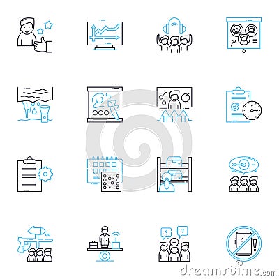 Occupational proficiency linear icons set. Skills, Competency, Expertise, Mastery, Proficiency, Capability, Aptitude Vector Illustration