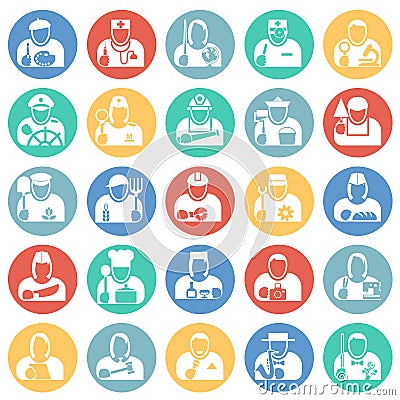 Occupations icon set on color circles background for graphic and web design, Modern simple vector sign. Internet concept. Trendy Vector Illustration