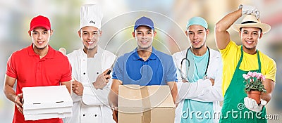 Occupations occupation education training profession doctor cook group of young people latin man job town Stock Photo