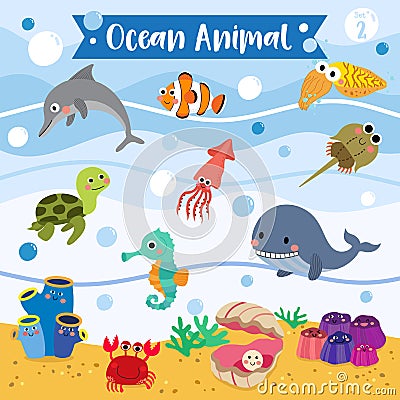 Ocean Animal cartoon. Vector illustration Vector Illustration