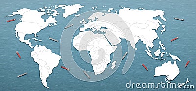 Ocean arround world map form 3d rendering Stock Photo