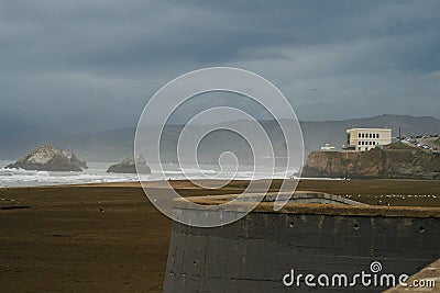 Ocean Beach & The Cliff House During A Rainstorm Stock Photo