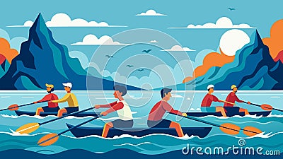 The ocean is both a formidable opponent and a source of strength for the rowers testing their physical limits but also Vector Illustration