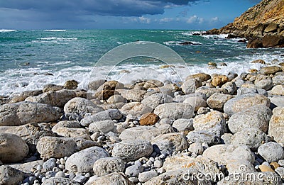 Ocean boulder beach Stock Photo